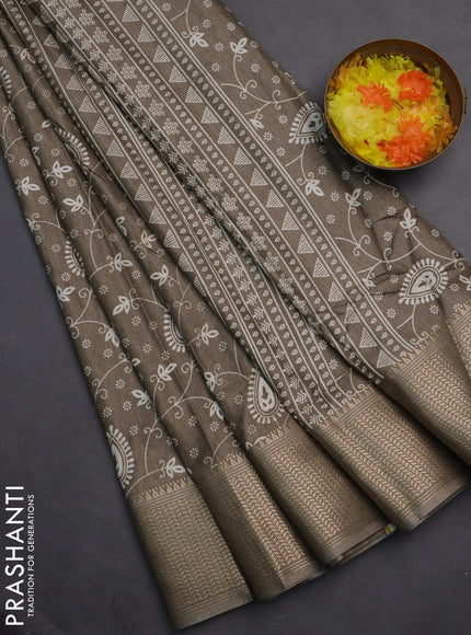 Semi dola saree beige with allover prints and zari woven border
