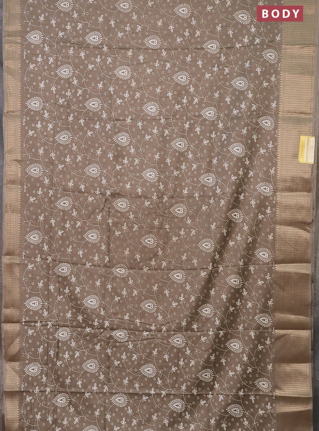 Semi dola saree beige with allover prints and zari woven border
