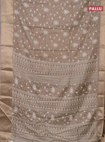 Semi dola saree beige with allover prints and zari woven border