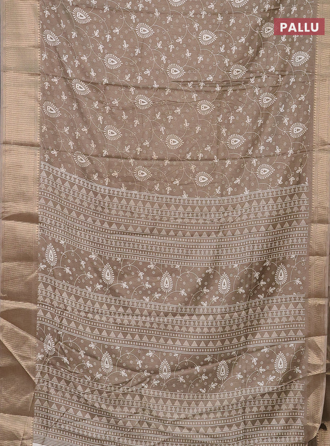 Semi dola saree beige with allover prints and zari woven border