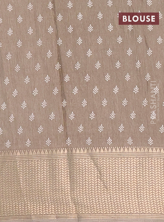 Semi dola saree beige with allover prints and zari woven border