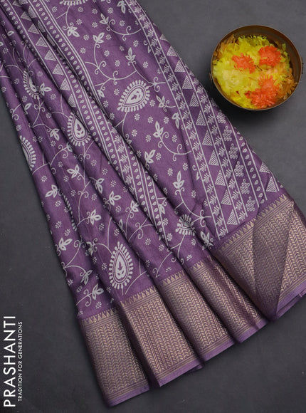 Semi dola saree lavender with allover prints and zari woven border