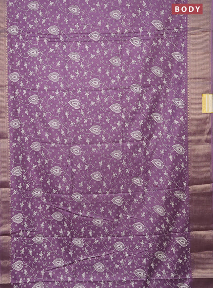Semi dola saree lavender with allover prints and zari woven border