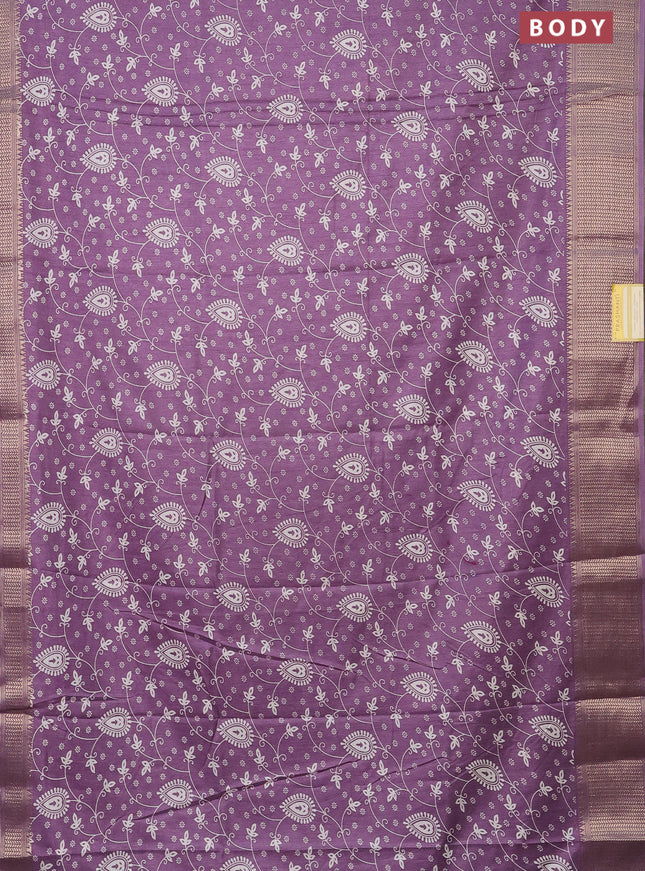 Semi dola saree lavender with allover prints and zari woven border