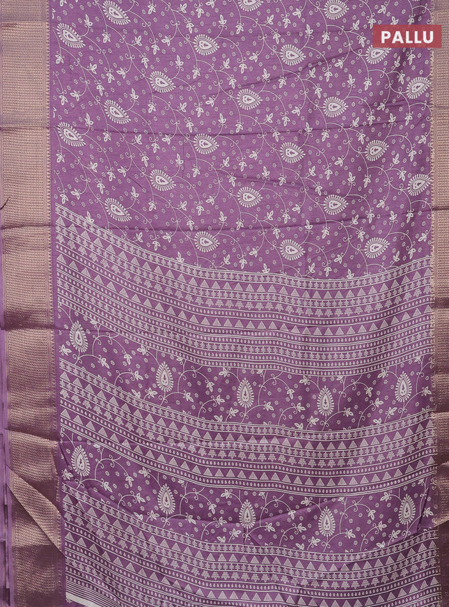 Semi dola saree lavender with allover prints and zari woven border
