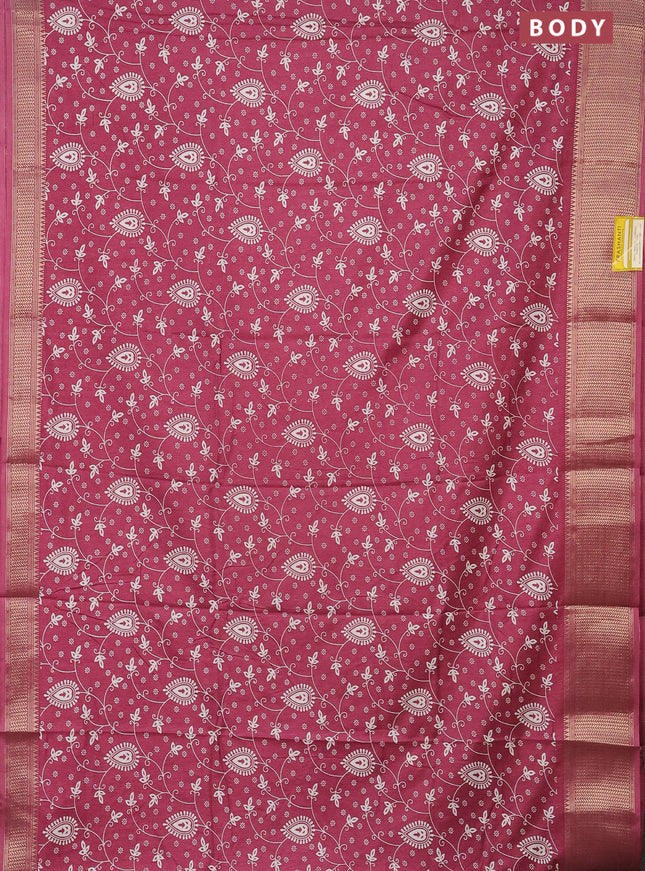 Semi dola saree dark pink with allover prints and zari woven border