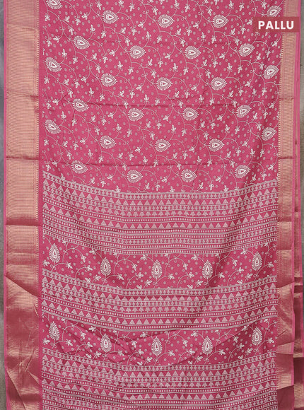 Semi dola saree dark pink with allover prints and zari woven border