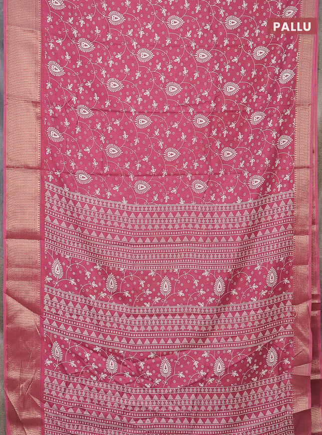 Semi dola saree dark pink with allover prints and zari woven border