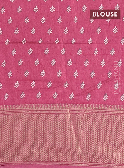 Semi dola saree dark pink with allover prints and zari woven border
