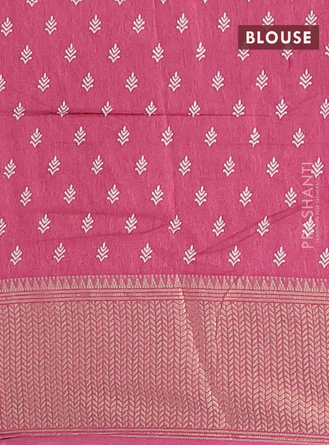 Semi dola saree dark pink with allover prints and zari woven border