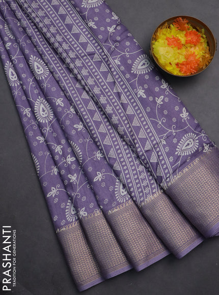 Semi dola saree lavender with allover prints and zari woven border