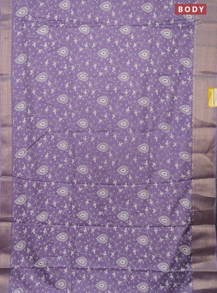 Semi dola saree lavender with allover prints and zari woven border