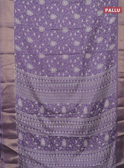 Semi dola saree lavender with allover prints and zari woven border