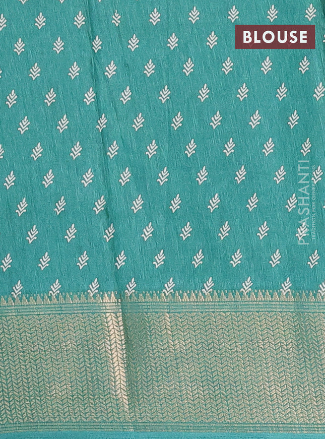 Semi dola saree teal green with allover prints and zari woven border