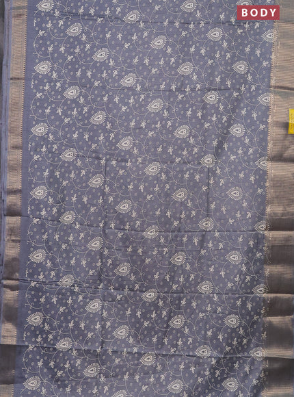 Semi dola saree grey with allover prints and zari woven border