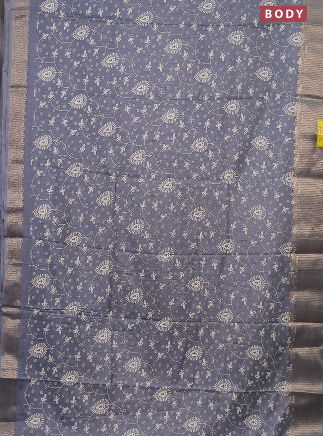 Semi dola saree grey with allover prints and zari woven border