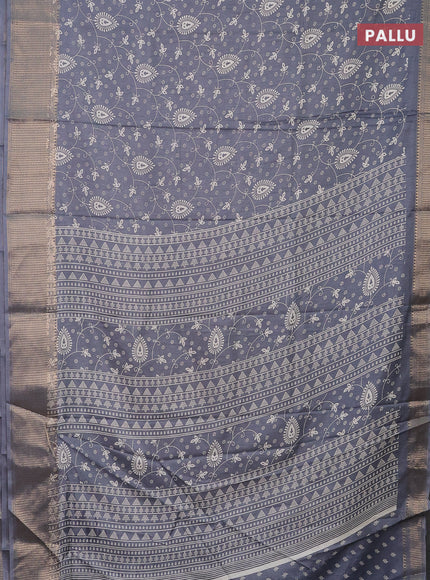 Semi dola saree grey with allover prints and zari woven border