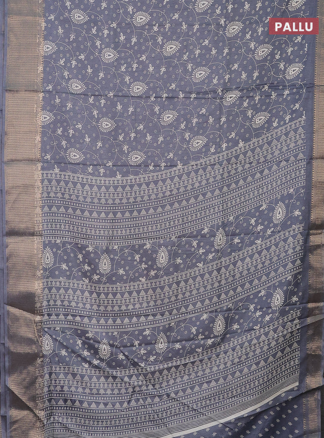 Semi dola saree grey with allover prints and zari woven border