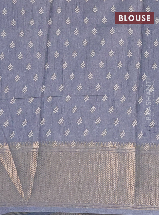 Semi dola saree grey with allover prints and zari woven border