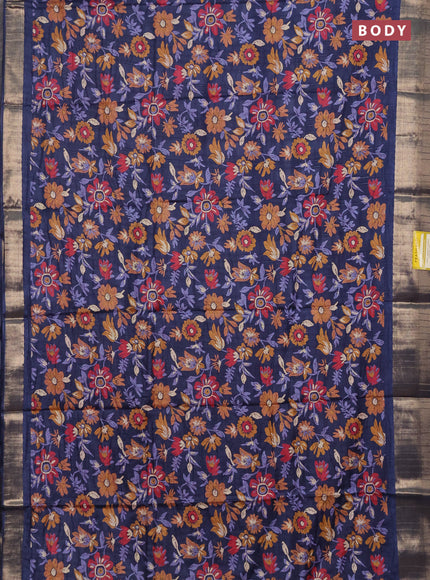 Semi dola saree peacock blue with allover floral prints and zari woven border