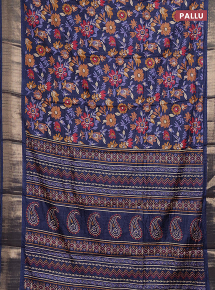 Semi dola saree peacock blue with allover floral prints and zari woven border