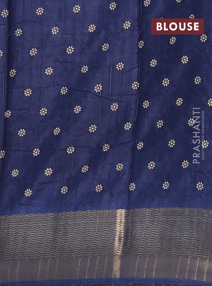 Semi dola saree peacock blue with allover floral prints and zari woven border