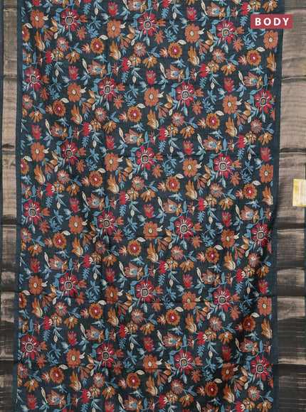 Semi dola saree green with allover floral prints and zari woven border