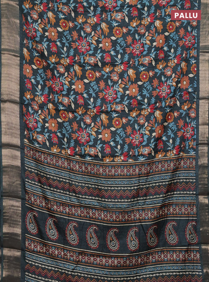 Semi dola saree green with allover floral prints and zari woven border