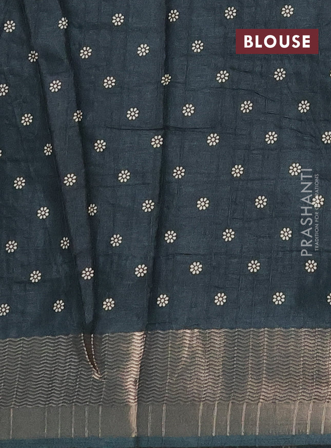 Semi dola saree green with allover floral prints and zari woven border