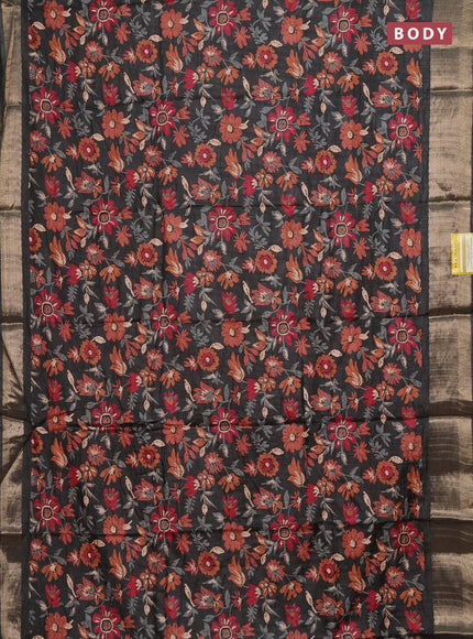 Semi dola saree greyish green with allover floral prints and zari woven border