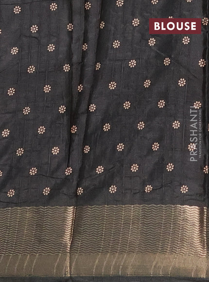 Semi dola saree greyish green with allover floral prints and zari woven border
