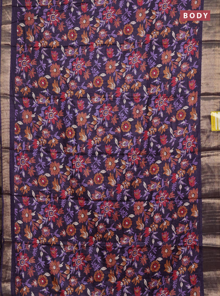 Semi dola saree deep jamun with allover floral prints and zari woven border