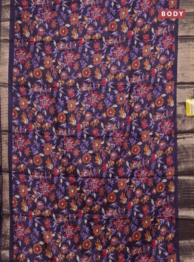 Semi dola saree deep jamun with allover floral prints and zari woven border