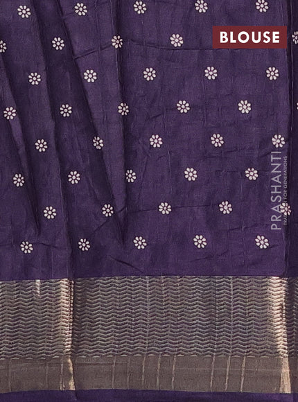 Semi dola saree deep jamun with allover floral prints and zari woven border