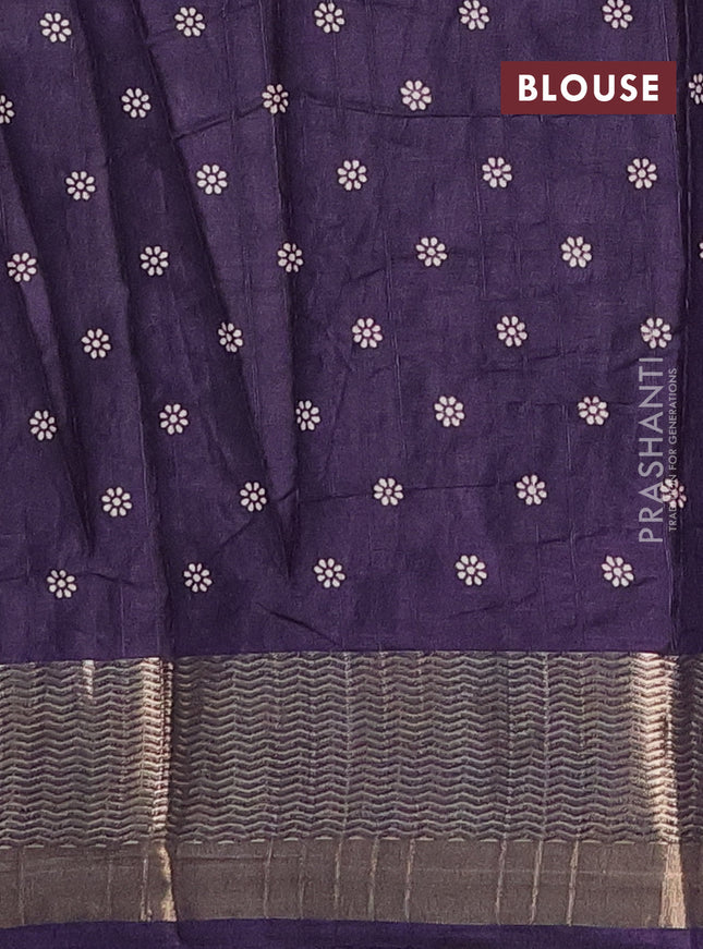 Semi dola saree deep jamun with allover floral prints and zari woven border