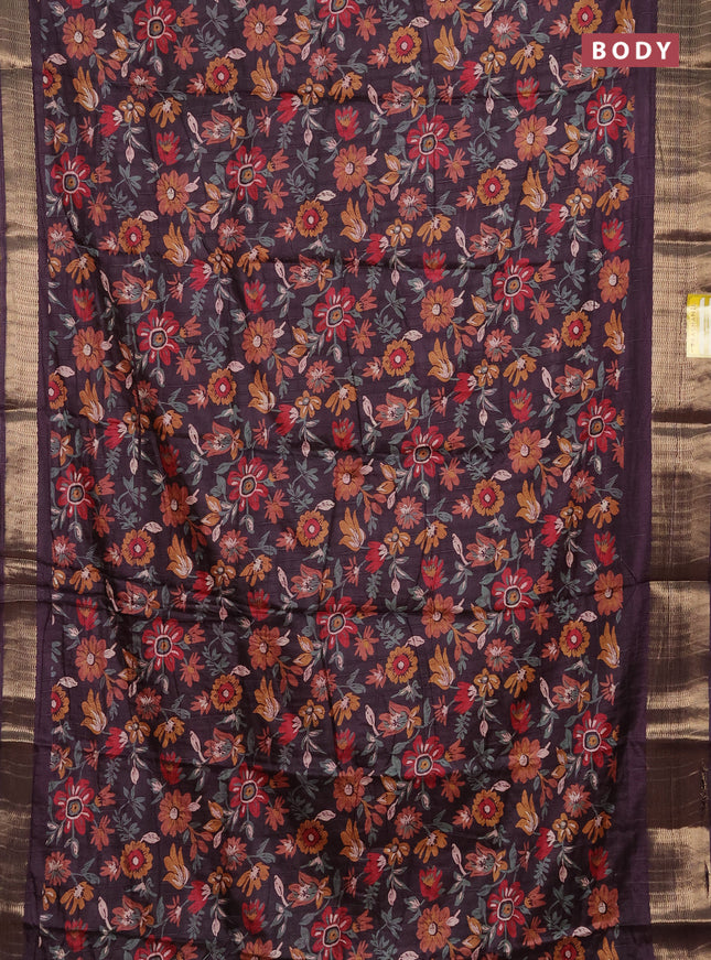 Semi dola saree deep wine with allover floral prints and zari woven border