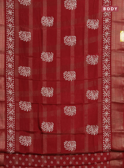 Semi dola saree maroon with zari weaves & batik prints and zari woven border