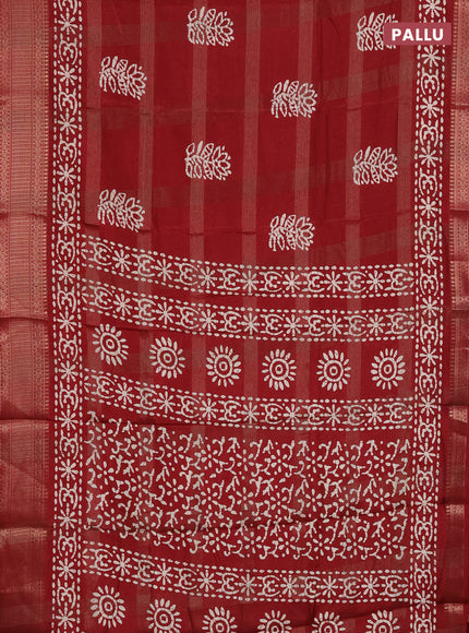Semi dola saree maroon with zari weaves & batik prints and zari woven border