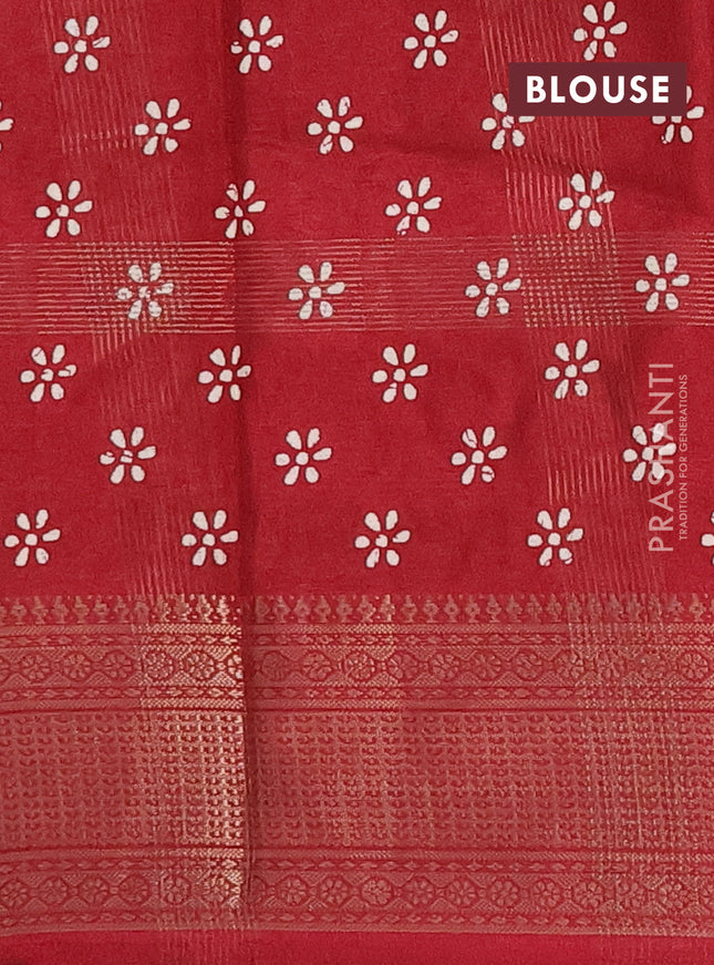 Semi dola saree maroon with zari weaves & batik prints and zari woven border