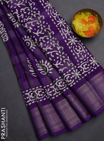 Semi dola saree violet with zari weaves & batik prints and zari woven border