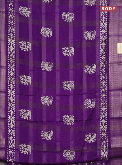 Semi dola saree violet with zari weaves & batik prints and zari woven border