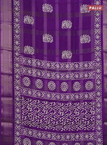 Semi dola saree violet with zari weaves & batik prints and zari woven border