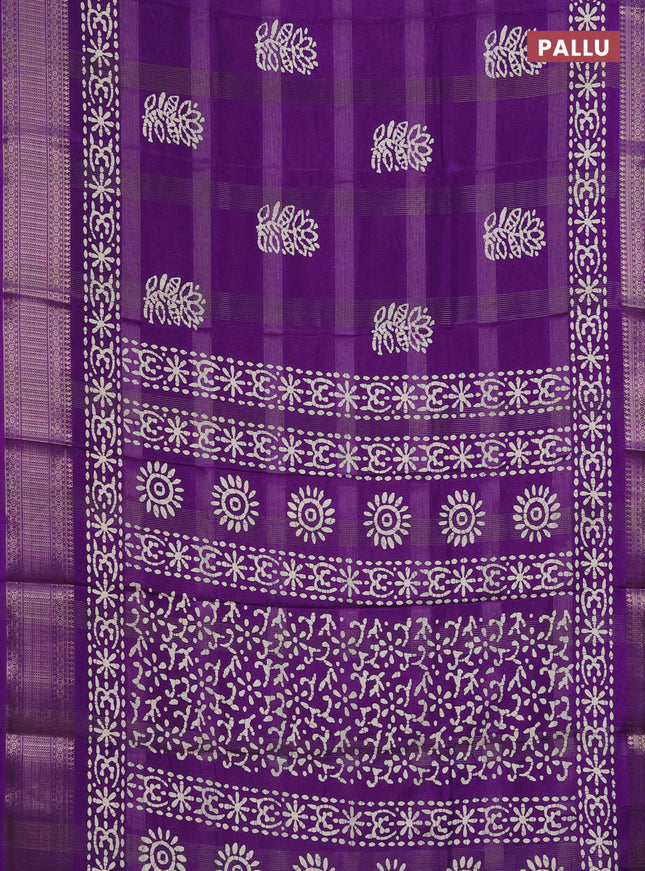 Semi dola saree violet with zari weaves & batik prints and zari woven border