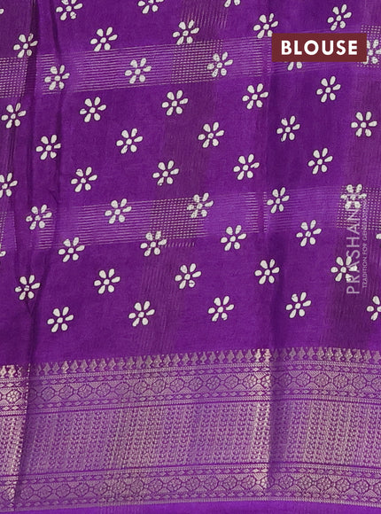 Semi dola saree violet with zari weaves & batik prints and zari woven border
