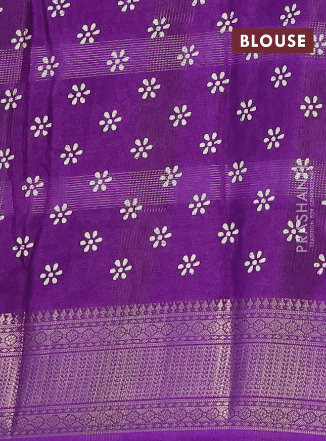 Semi dola saree violet with zari weaves & batik prints and zari woven border