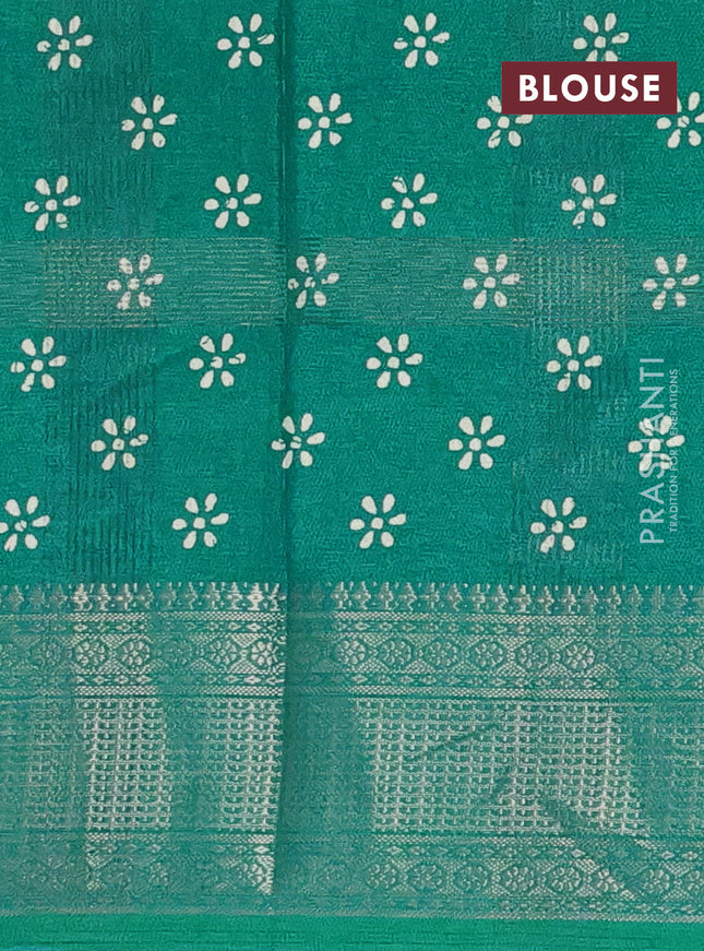 Semi dola saree teal green with zari weaves & batik prints and zari woven border