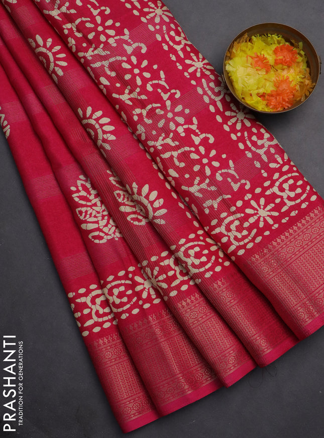 Semi dola saree pink with zari weaves & batik prints and zari woven border