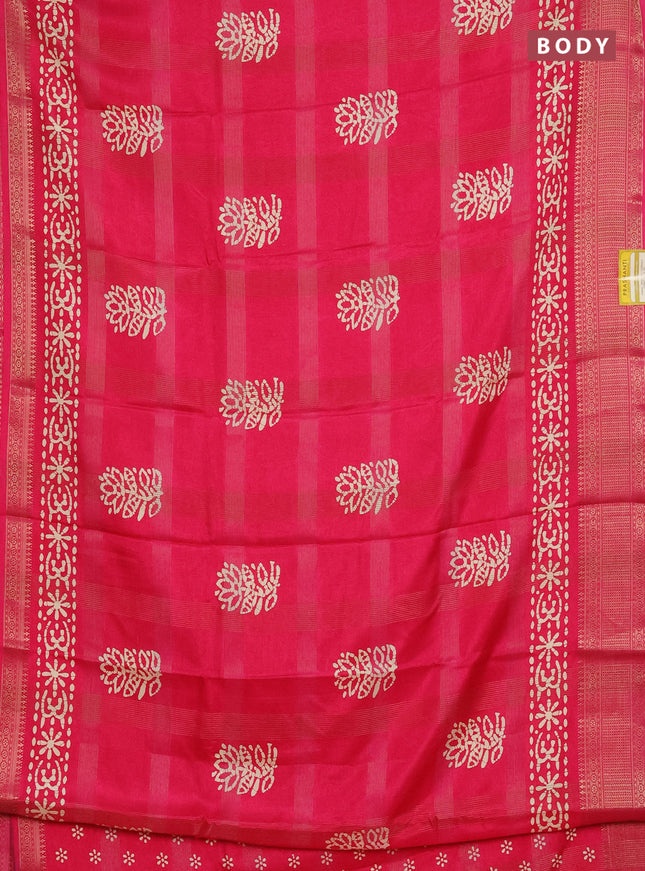 Semi dola saree pink with zari weaves & batik prints and zari woven border