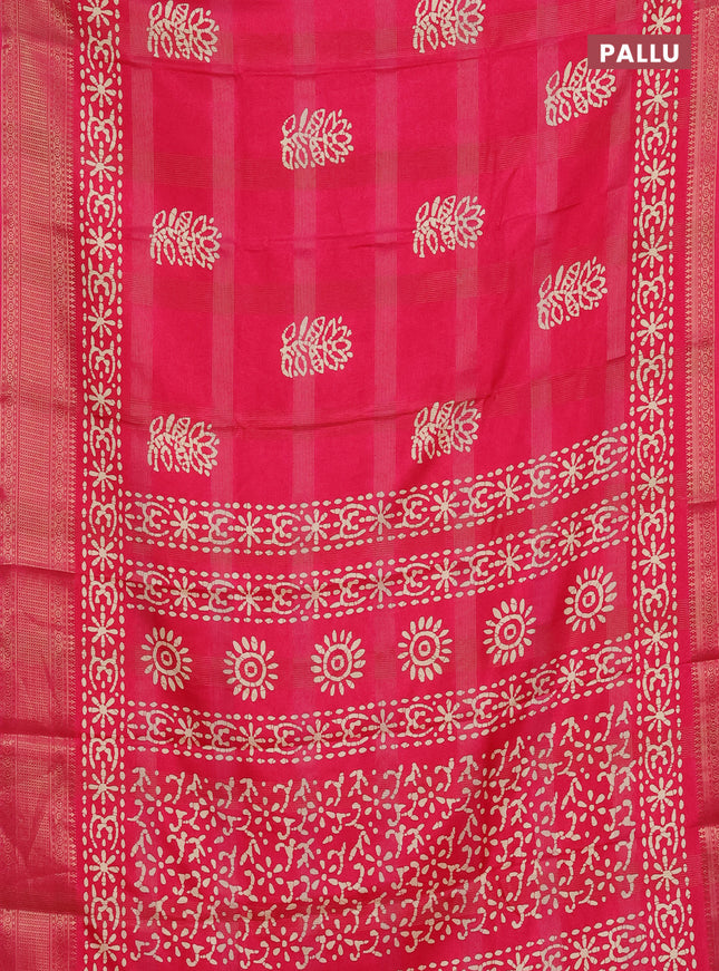 Semi dola saree pink with zari weaves & batik prints and zari woven border