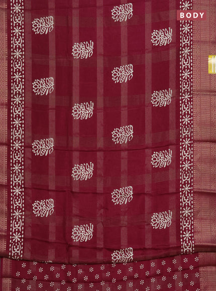 Semi dola saree wine shade with zari weaves & batik prints and zari woven border